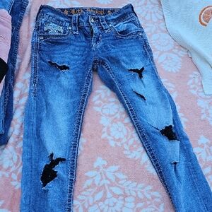 Rock Revival Blue Distressed Skinny Jeans Size 24 Skinny